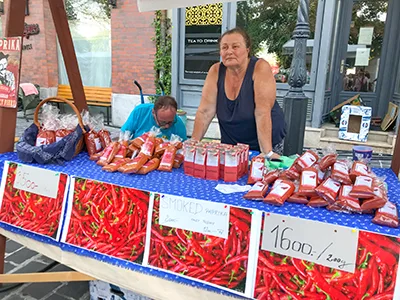 Hungarian paprika spice sold at a booth on the Hungarian flavours festival