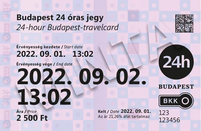 photo of a 24-hour Budapest Public Transport travel card (pale purple)