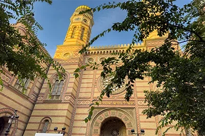 the two towered Great synagogue in Dohany Street on a sunny autumn afternoon