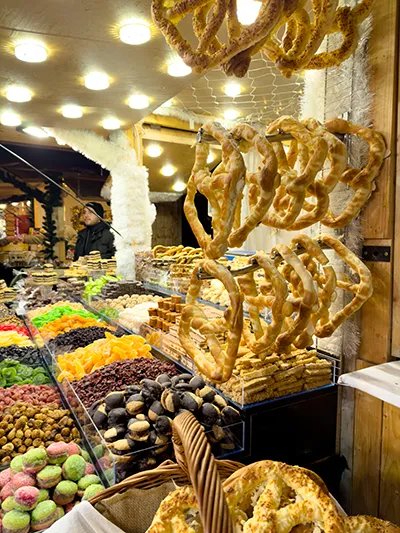 Pretzels, prunes and biscuits at a vendor