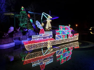 Christmas themed light installation in Lumina park Budapest