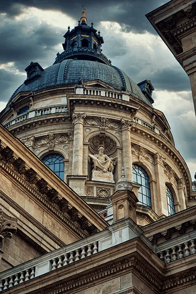 the lookout terrace in the cupola of St Stephen's basilica on a cloudy day