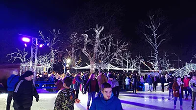 Ice skaters in the Ice Rink Corridor and Park in Csepel