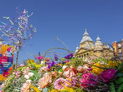 colorful spring flowers at the Easter market downtown Budapest