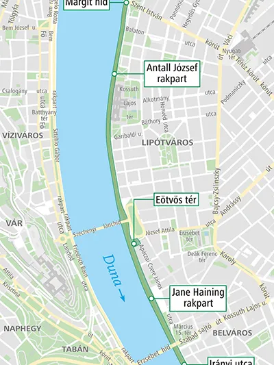 map of the Danube embankment in Budapest